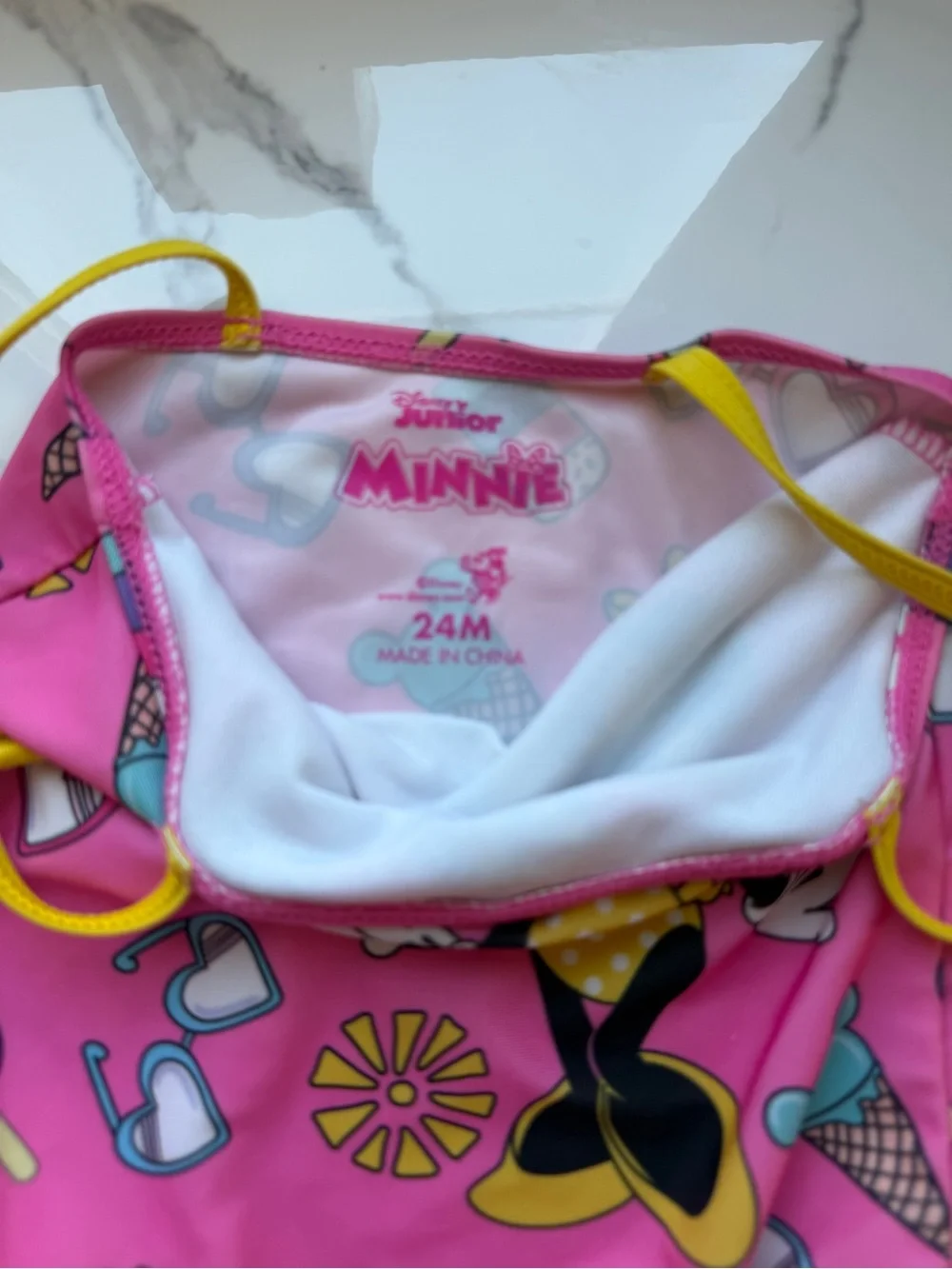 Disney Pink Minnie Mouse One-Piece Swimsuit with Yellow Straps 0013
